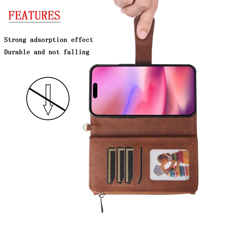 For iPhone 16 Solid Color 2 in 1 Zipper Shockproof Phone Case(Brown) - iPhone 16 Cases by PMC Jewellery | Online Shopping South Africa | PMC Jewellery | Buy Now Pay Later Mobicred