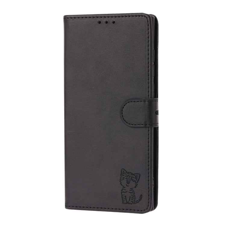 For Samsung Galaxy S25 Ultra 5G Embossed Happy Cat Pattern Flip Leather Phone Case(Black) - Galaxy S25 Ultra 5G Cases by PMC Jewellery | Online Shopping South Africa | PMC Jewellery | Buy Now Pay Later Mobicred