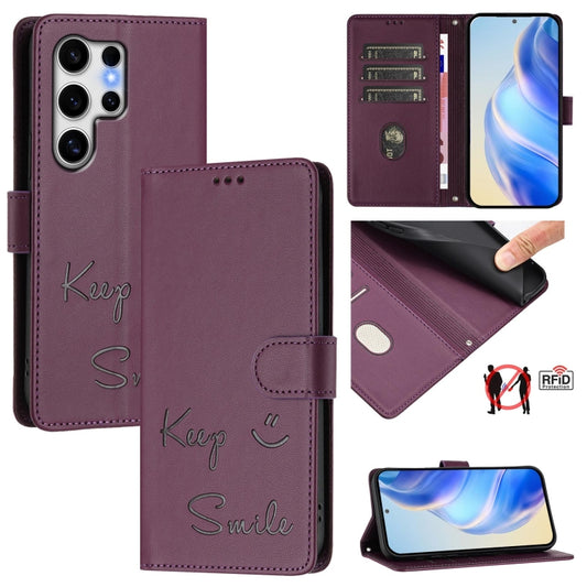 For Samsung Galaxy S25 Ultra 5G Smile Embossing RFID Leather Phone Case(Violet) - Galaxy S25 Ultra 5G Cases by PMC Jewellery | Online Shopping South Africa | PMC Jewellery | Buy Now Pay Later Mobicred