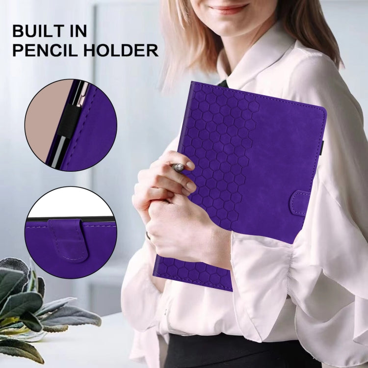 For Samsung Galaxy Tab S9 / S9 FE Honeycomb Embossed Leather Smart Tablet Case(Purple) - Galaxy Tab S9 Cases by PMC Jewellery | Online Shopping South Africa | PMC Jewellery | Buy Now Pay Later Mobicred