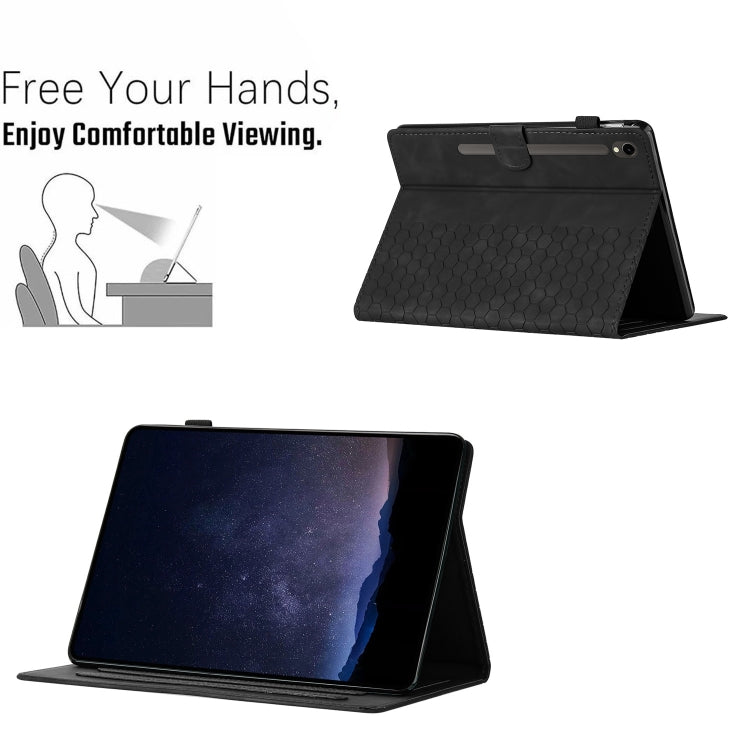 For Samsung Galaxy Tab S9 / S9 FE Honeycomb Embossed Leather Smart Tablet Case(Black) - free shipping - PMC Jewellery - Order now!