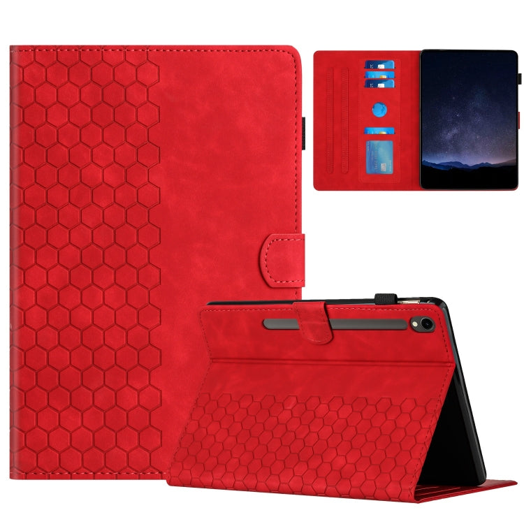 For Samsung Galaxy Tab S9 / S9 FE Honeycomb Embossed Leather Smart Tablet Case(Red) - Galaxy Tab S9 Cases by PMC Jewellery | Online Shopping South Africa | PMC Jewellery | Buy Now Pay Later Mobicred