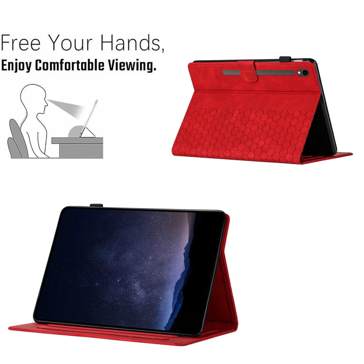 For Samsung Galaxy Tab S9 / S9 FE Honeycomb Embossed Leather Smart Tablet Case(Red) - Galaxy Tab S9 Cases by PMC Jewellery | Online Shopping South Africa | PMC Jewellery | Buy Now Pay Later Mobicred