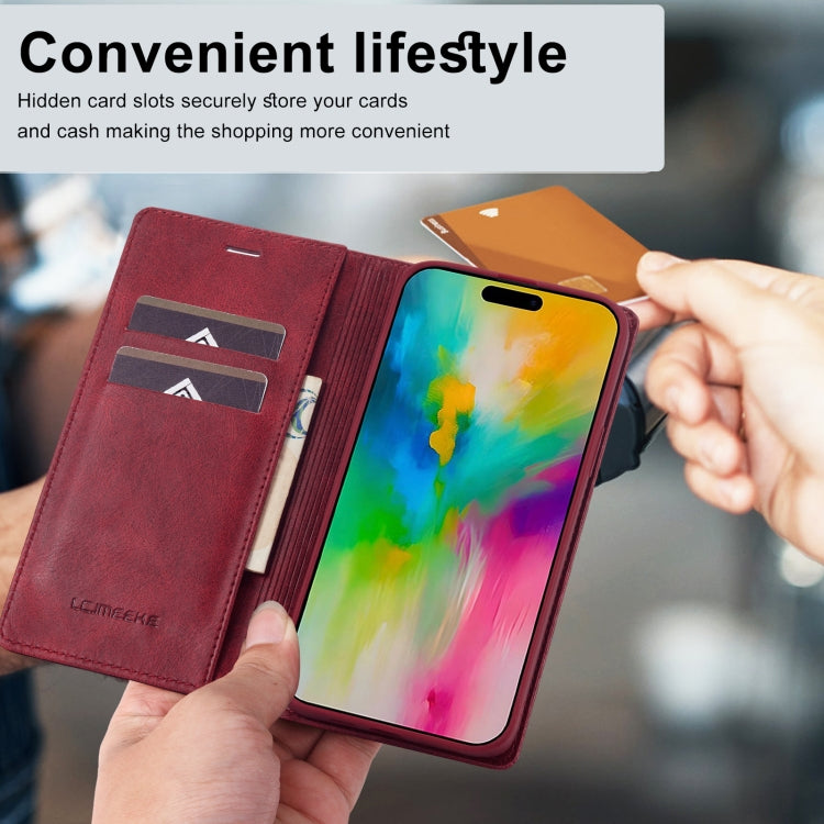 For iPhone 16 Pro LC.IMEEKE RFID Anti-theft Leather Phone Case(Red) - iPhone 16 Pro Cases by LC.IMEEKE | Online Shopping South Africa | PMC Jewellery | Buy Now Pay Later Mobicred