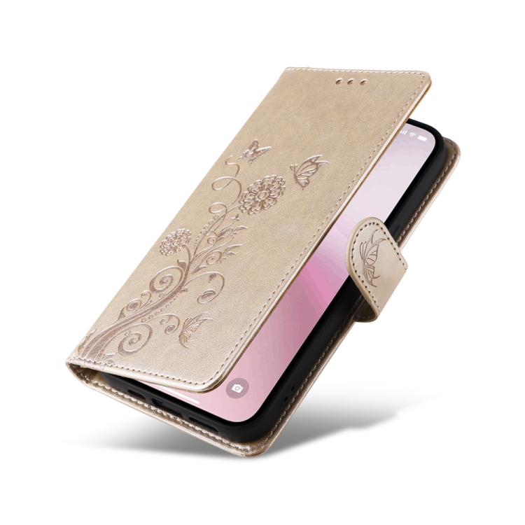 For iPhone 16e Embossed Butterfly Flowers Leather Phone Case(Gold) - free shipping - PMC TechLife - Order now!