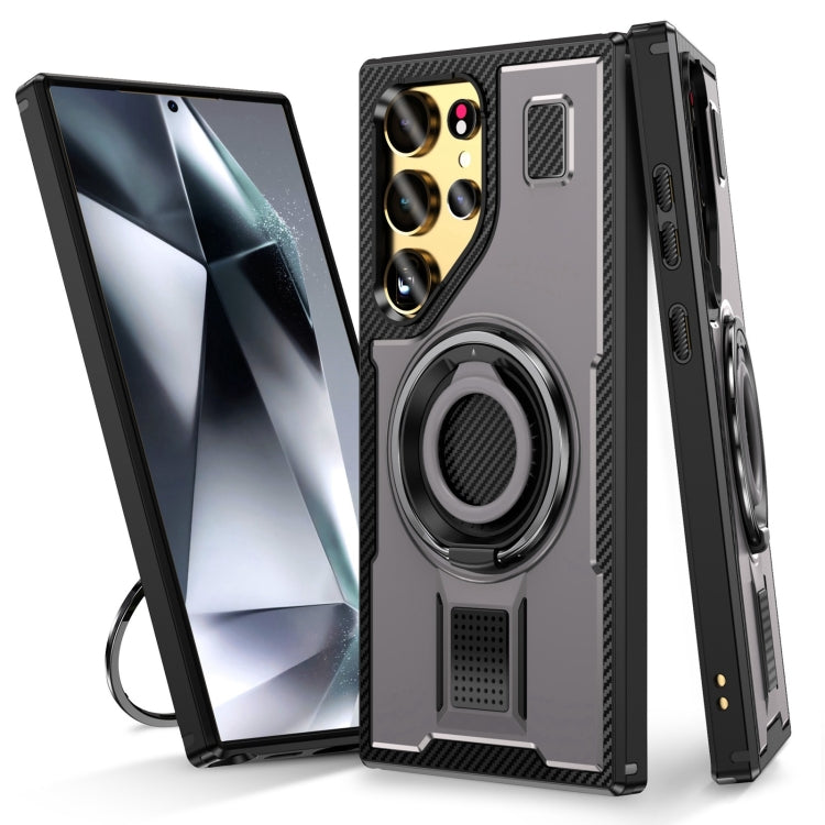 For Samsung Galaxy S25 Ultra 5G Ring Holder Carbon Fiber PC Hybrid TPU Phone Case(Grey) - Galaxy S25 Ultra 5G Cases by PMC Jewellery | Online Shopping South Africa | PMC Jewellery | Buy Now Pay Later Mobicred