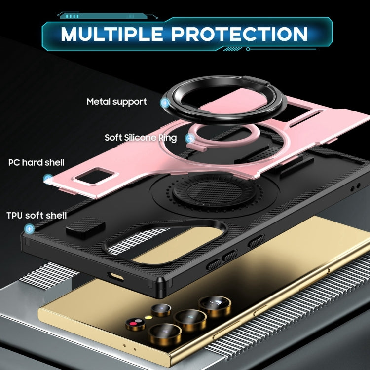 For Samsung Galaxy S25 Ultra 5G Ring Holder Carbon Fiber PC Hybrid TPU Phone Case(Rose Gold) - Galaxy S25 Ultra 5G Cases by PMC Jewellery | Online Shopping South Africa | PMC Jewellery | Buy Now Pay Later Mobicred