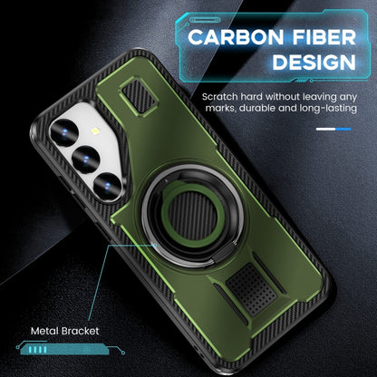 For Samsung Galaxy S25 5G Ring Holder Carbon Fiber PC Hybrid TPU Phone Case(Army Green) - Galaxy S25 5G Cases by PMC Jewellery | Online Shopping South Africa | PMC Jewellery | Buy Now Pay Later Mobicred