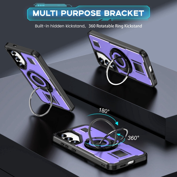 For Samsung Galaxy S25 5G Ring Holder Carbon Fiber PC Hybrid TPU Phone Case(Purple) - Galaxy S25 5G Cases by PMC Jewellery | Online Shopping South Africa | PMC Jewellery | Buy Now Pay Later Mobicred