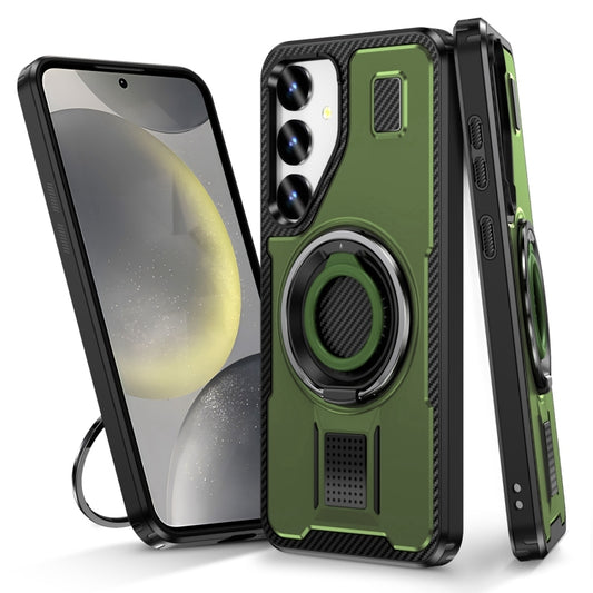 For Samsung Galaxy S25+ 5G Ring Holder Carbon Fiber PC Hybrid TPU Phone Case(Army Green) - Galaxy S25+ 5G Cases by PMC Jewellery | Online Shopping South Africa | PMC Jewellery | Buy Now Pay Later Mobicred