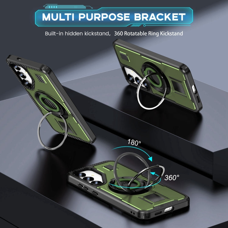 For Samsung Galaxy S25+ 5G Ring Holder Carbon Fiber PC Hybrid TPU Phone Case(Army Green) - Galaxy S25+ 5G Cases by PMC Jewellery | Online Shopping South Africa | PMC Jewellery | Buy Now Pay Later Mobicred