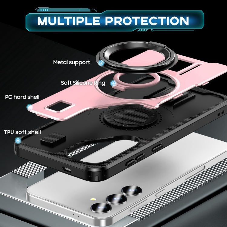 For Samsung Galaxy S25+ 5G Ring Holder Carbon Fiber PC Hybrid TPU Phone Case(Rose Gold) - Galaxy S25+ 5G Cases by PMC Jewellery | Online Shopping South Africa | PMC Jewellery | Buy Now Pay Later Mobicred