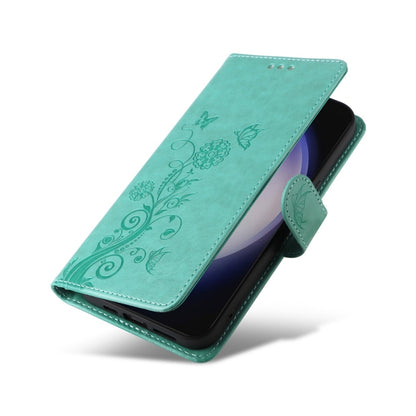 For Samsung Galaxy S25+ 5G Embossed Butterfly Flowers Leather Phone Case(Green) - Galaxy S25+ 5G Cases by PMC Jewellery | Online Shopping South Africa | PMC Jewellery | Buy Now Pay Later Mobicred