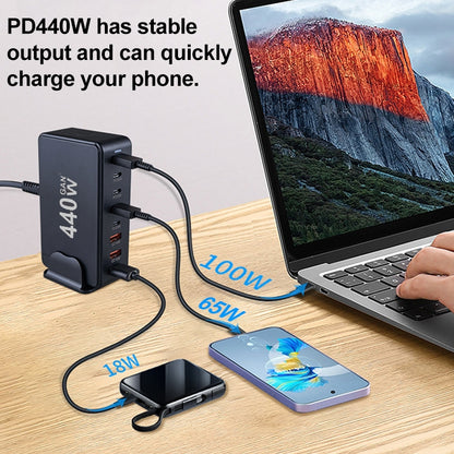 440W GaN USB Power Adapter Travel Charger with 3 x USB, 5 x PD Port, Plug:EU Plug(Black) - Multifunction Charger by PMC Jewellery | Online Shopping South Africa | PMC Jewellery | Buy Now Pay Later Mobicred