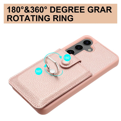 For Samsung Galaxy S25 5G Litchi Texture Drawing Card Bag Ring Holder Phone Case(Rose Gold) - Galaxy S25 5G Cases by PMC Jewellery | Online Shopping South Africa | PMC Jewellery | Buy Now Pay Later Mobicred