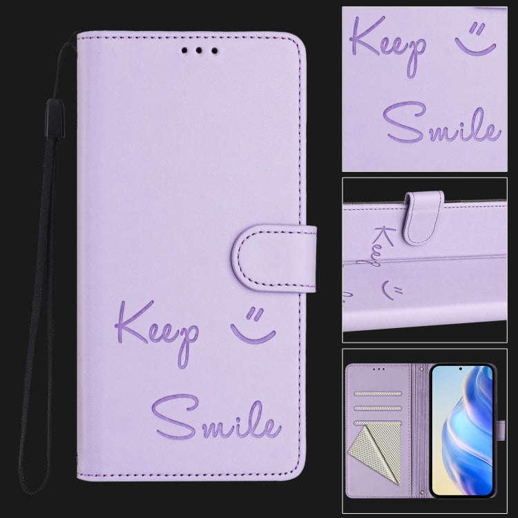 For Huawei Pura 70 Pro Smile Embossing RFID Leather Phone Case(Light Purple) - Huawei Cases by PMC Jewellery | Online Shopping South Africa | PMC Jewellery | Buy Now Pay Later Mobicred