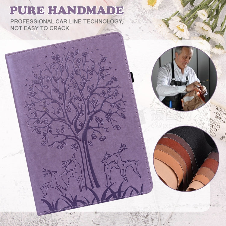 For Honor Pad X9 Tree & Deer Embossed Leather Tablet Case(Purple) - Honor by PMC TechLife | Online Shopping South Africa | PMC TechLife | Buy Now Pay Later Mobicred