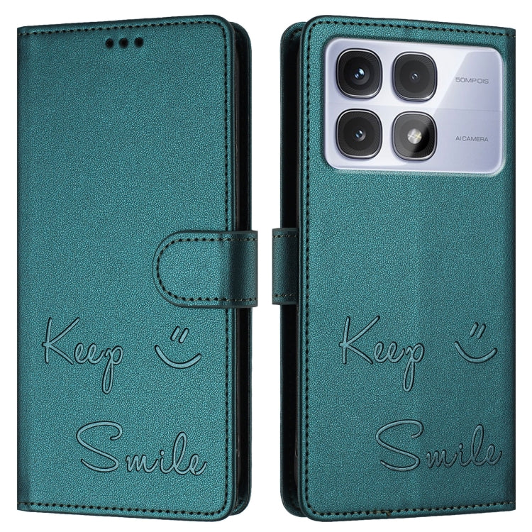 For Redmi K70 Ultra 5G Global Smile Embossing RFID Leather Phone Case(Peacock Green) - Xiaomi Cases by PMC Jewellery | Online Shopping South Africa | PMC Jewellery | Buy Now Pay Later Mobicred