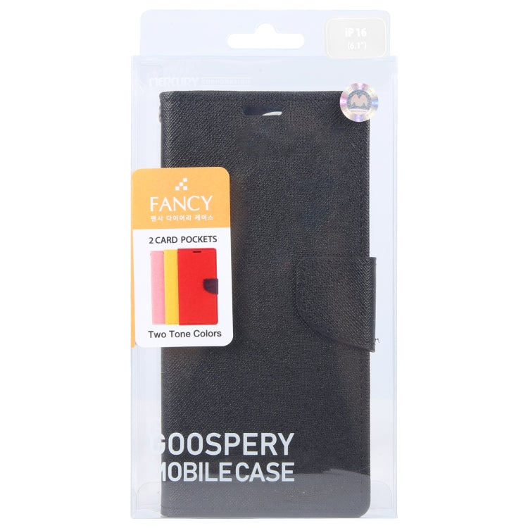 For iPhone 16 GOOSPERY FANCY DIARY Cross Texture Leather Phone Case(Black) - iPhone 16 Cases by GOOSPERY | Online Shopping South Africa | PMC Jewellery | Buy Now Pay Later Mobicred