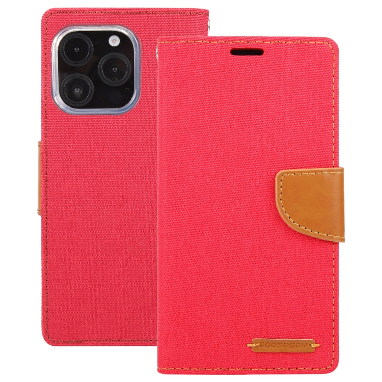 For iPhone 16 Pro Max GOOSPERY CANVAS DIARY Fabric Texture Flip Leather Phone Case(Red) - iPhone 16 Pro Max Cases by GOOSPERY | Online Shopping South Africa | PMC Jewellery | Buy Now Pay Later Mobicred