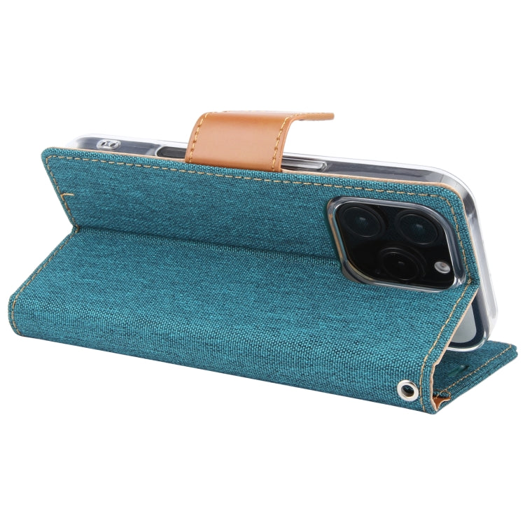 For iPhone 16 Pro GOOSPERY CANVAS DIARY Fabric Texture Flip Leather Phone Case(Green) - iPhone 16 Pro Cases by GOOSPERY | Online Shopping South Africa | PMC Jewellery | Buy Now Pay Later Mobicred