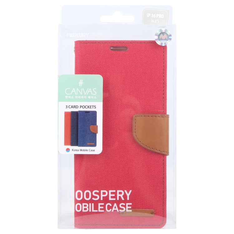 For iPhone 16 Pro GOOSPERY CANVAS DIARY Fabric Texture Flip Leather Phone Case(Red) - iPhone 16 Pro Cases by GOOSPERY | Online Shopping South Africa | PMC Jewellery | Buy Now Pay Later Mobicred