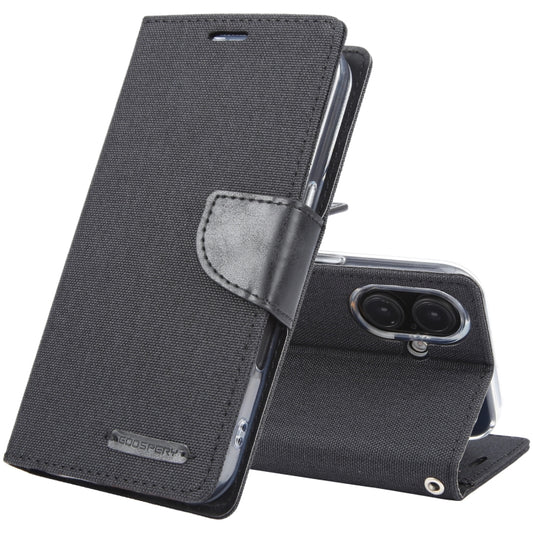 For iPhone 16 GOOSPERY CANVAS DIARY Fabric Texture Flip Leather Phone Case(Black) - iPhone 16 Cases by GOOSPERY | Online Shopping South Africa | PMC Jewellery | Buy Now Pay Later Mobicred