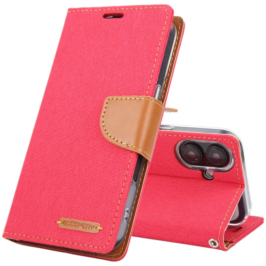 For iPhone 16 GOOSPERY CANVAS DIARY Fabric Texture Flip Leather Phone Case(Red) - iPhone 16 Cases by GOOSPERY | Online Shopping South Africa | PMC Jewellery | Buy Now Pay Later Mobicred