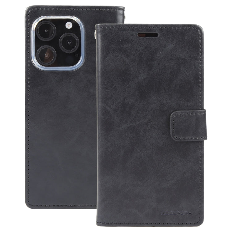 For iPhone 16 Pro Max GOOSPERY BLUE MOON Crazy Horse Texture Leather Phone Case(Black) - iPhone 16 Pro Max Cases by GOOSPERY | Online Shopping South Africa | PMC Jewellery | Buy Now Pay Later Mobicred