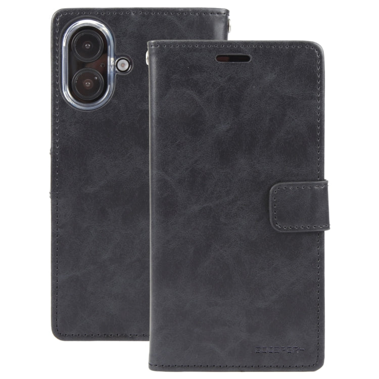 For iPhone 16 Plus GOOSPERY BLUE MOON Crazy Horse Texture Leather Phone Case(Black) - iPhone 16 Plus Cases by GOOSPERY | Online Shopping South Africa | PMC Jewellery | Buy Now Pay Later Mobicred