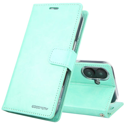 For iPhone 16 Plus GOOSPERY BLUE MOON Crazy Horse Texture Leather Phone Case(Mint Green) - iPhone 16 Plus Cases by GOOSPERY | Online Shopping South Africa | PMC Jewellery | Buy Now Pay Later Mobicred