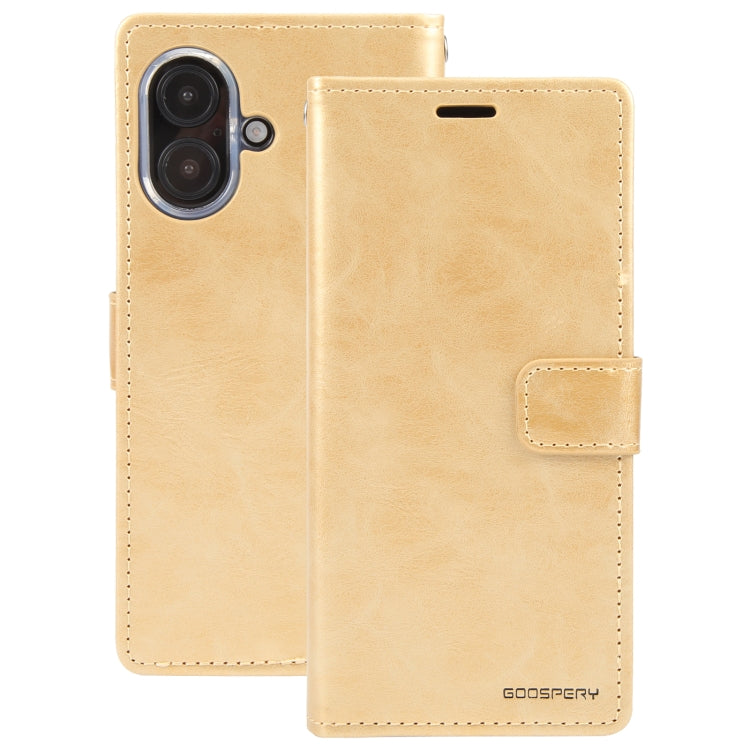 For iPhone 16 Plus GOOSPERY BLUE MOON Crazy Horse Texture Leather Phone Case(Gold) - iPhone 16 Plus Cases by GOOSPERY | Online Shopping South Africa | PMC Jewellery | Buy Now Pay Later Mobicred