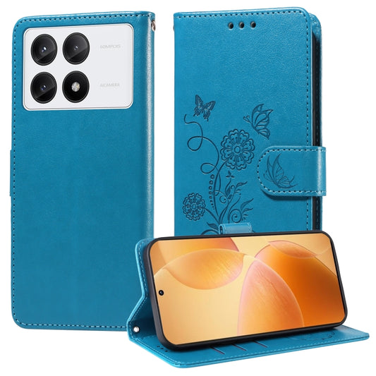 For Redmi K70 / K70 Pro Embossed Butterfly Flowers Leather Phone Case(Blue) - K70 Cases by PMC Jewellery | Online Shopping South Africa | PMC Jewellery | Buy Now Pay Later Mobicred