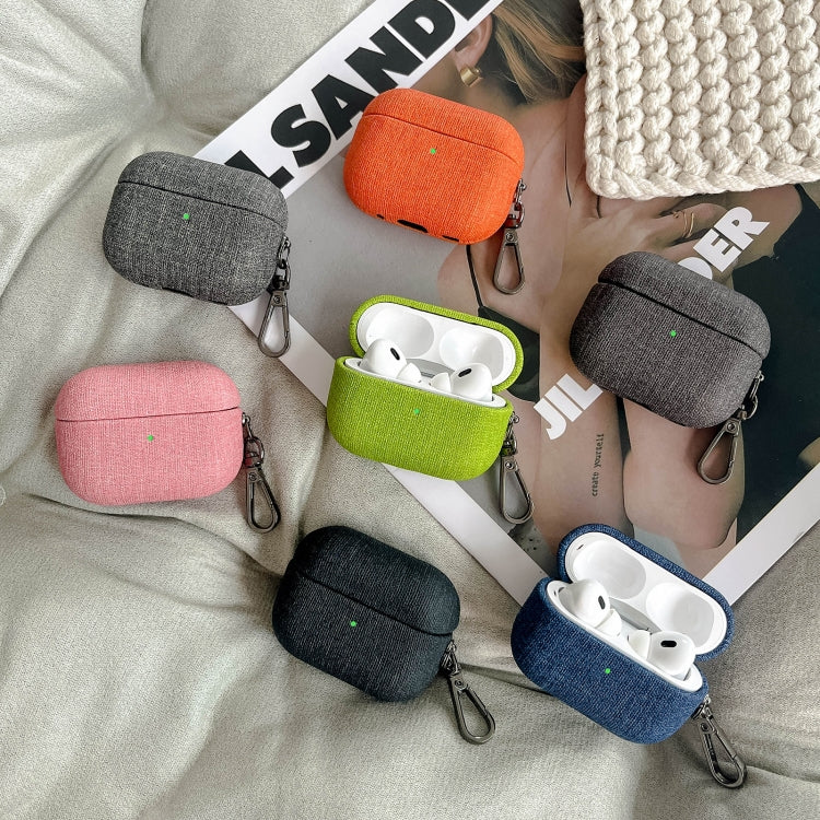 For AirPods 4 Fine Cloth Texture Earbuds Box PC Case with Hook(Grey) - For AirPods 4 by PMC Jewellery | Online Shopping South Africa | PMC Jewellery | Buy Now Pay Later Mobicred
