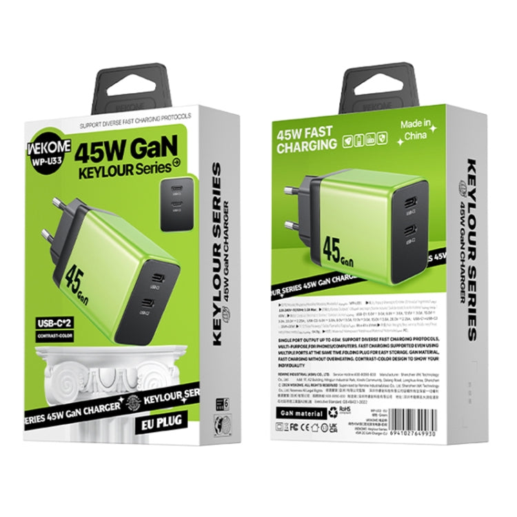 WK WP-U33 45W USB-C / Type-Cx2 GaN Fast Charger, Plug Type:EU Plug(Green) - free shipping - PMC TechLife - Order now!