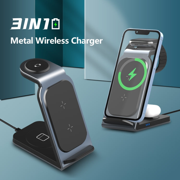 SW17 3 in 1 Metal Vertical Wireless Charger(Silver) - Wireless Charger by PMC Jewellery | Online Shopping South Africa | PMC Jewellery | Buy Now Pay Later Mobicred