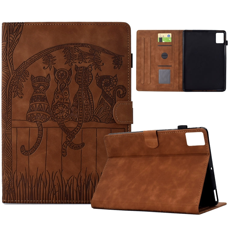 For Lenovo Tab M11 / Xiaoxin Pad 2024 Cats Embossed Leather Smart Tablet Case(Brown) - Lenovo by PMC Jewellery | Online Shopping South Africa | PMC Jewellery | Buy Now Pay Later Mobicred