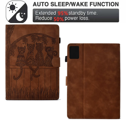 For Lenovo Tab M11 / Xiaoxin Pad 2024 Cats Embossed Leather Smart Tablet Case(Brown) - Lenovo by PMC Jewellery | Online Shopping South Africa | PMC Jewellery | Buy Now Pay Later Mobicred