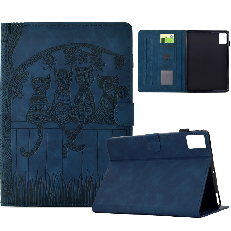 For Lenovo Tab M11 / Xiaoxin Pad 2024 Cats Embossed Leather Smart Tablet Case(Dark Blue) - Lenovo by PMC Jewellery | Online Shopping South Africa | PMC Jewellery | Buy Now Pay Later Mobicred