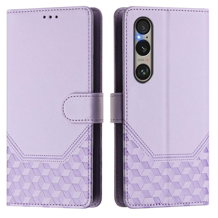 For Sony Xperia 1 VI 2024 Honeycomb Embossing RFID Leather Phone Case(Light Purple) - Sony Cases by PMC Jewellery | Online Shopping South Africa | PMC Jewellery | Buy Now Pay Later Mobicred