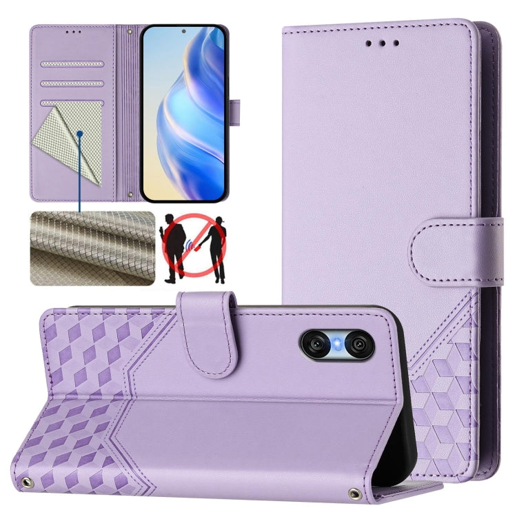 For Sony Xperia 10 VI 2024 Honeycomb Embossing RFID Leather Phone Case(Light Purple) - Sony Cases by PMC Jewellery | Online Shopping South Africa | PMC Jewellery | Buy Now Pay Later Mobicred