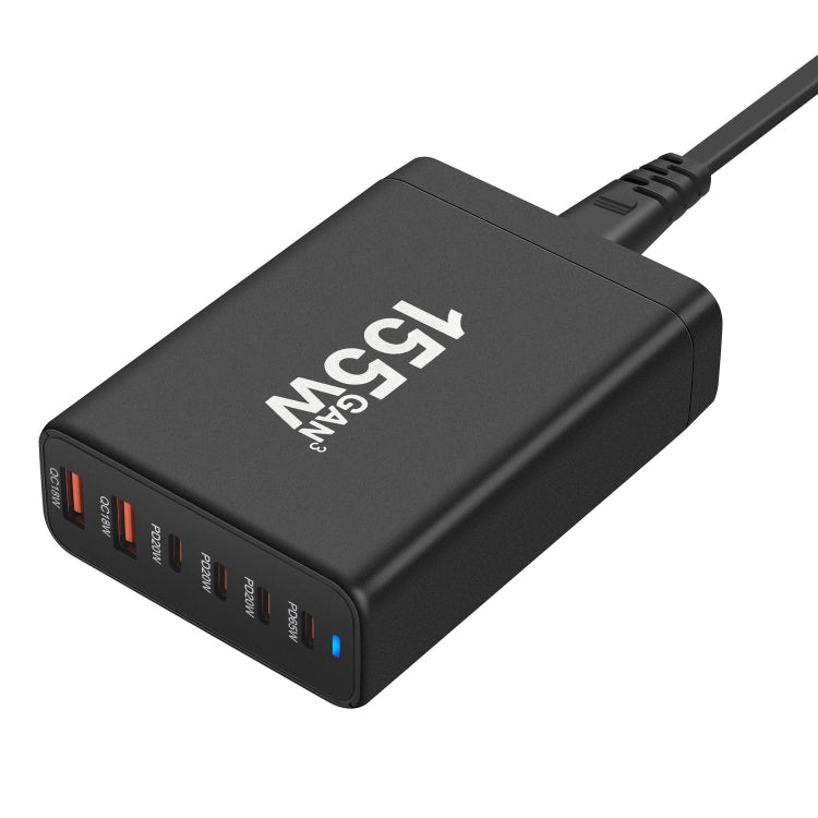 155W 4Type-C, 2USB 6-Ports Desktop Fast Charger, Plug Type:US Plug(Black) - Multifunction Charger by PMC Jewellery | Online Shopping South Africa | PMC Jewellery | Buy Now Pay Later Mobicred