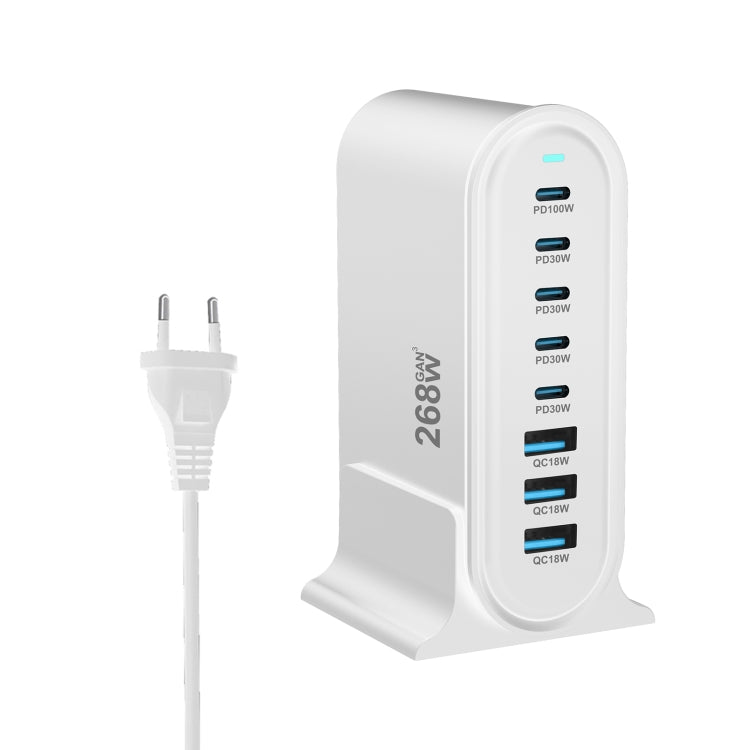 YMX-968 268W 5Type-C, 3USB 8-Ports Desktop Fast Charger, Plug Type:EU Plug(White) - Multifunction Charger by PMC Jewellery | Online Shopping South Africa | PMC Jewellery | Buy Now Pay Later Mobicred