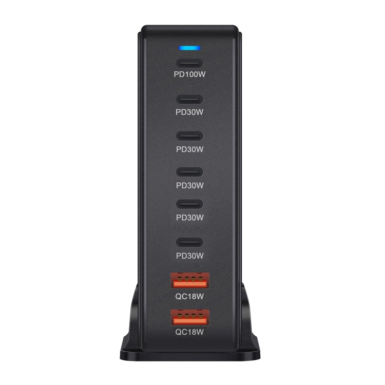 YMX-986 286W 6 Type-C, 2 USB 8-Ports Desktop Fast Charger, Plug Type:US Plug(Black) - Multifunction Charger by PMC Jewellery | Online Shopping South Africa | PMC Jewellery | Buy Now Pay Later Mobicred