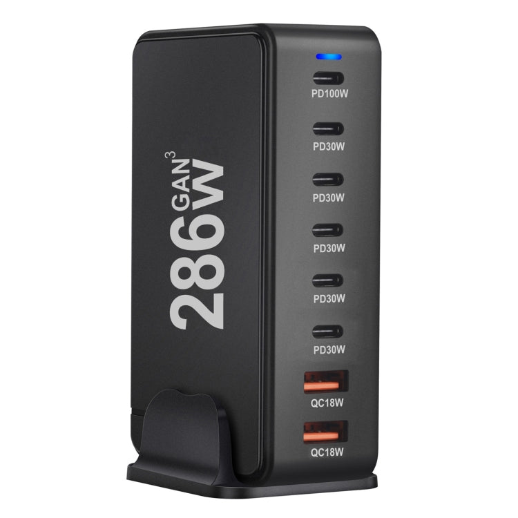 YMX-986 286W 6 Type-C, 2 USB 8-Ports Desktop Fast Charger, Plug Type:UK Plug(Black) - Multifunction Charger by PMC Jewellery | Online Shopping South Africa | PMC Jewellery | Buy Now Pay Later Mobicred