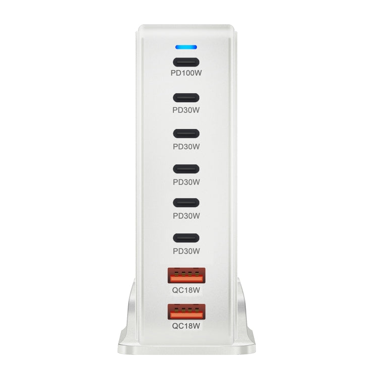 YMX-986 286W 6 Type-C, 2 USB 8-Ports Desktop Fast Charger, Plug Type:AU Plug(White) - Multifunction Charger by PMC Jewellery | Online Shopping South Africa | PMC Jewellery | Buy Now Pay Later Mobicred