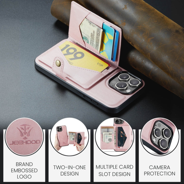 For iPhone 16 Pro JEEHOOD J01 Retro Magnetic Detachable Wallet Phone Case(Pink) - iPhone 16 Pro Cases by JEEHOOD | Online Shopping South Africa | PMC Jewellery | Buy Now Pay Later Mobicred