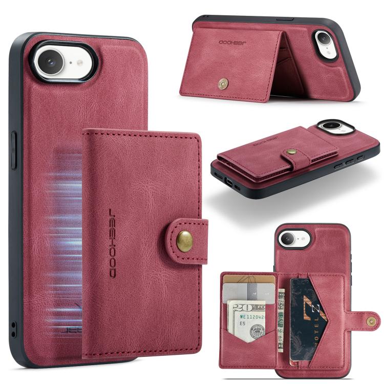 For iPhone 16e JEEHOOD J01 Retro Magnetic Detachable Wallet Phone Case(Red) - free shipping - PMc TechLife - Order now!