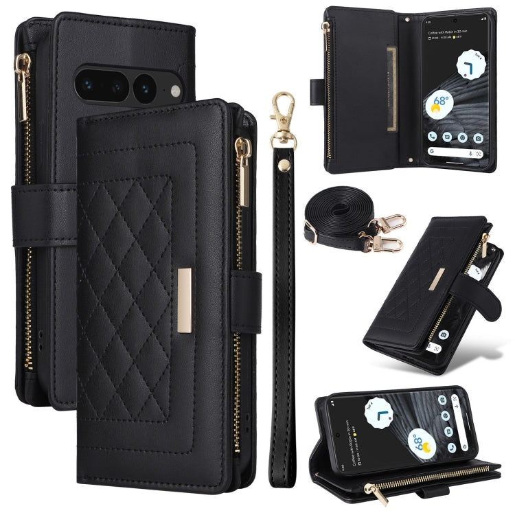 For Google Pixel 7 Pro Crossbody Zipper Wallet Rhombus Leather Phone Case(Black) - Google Cases by PMC TechLife | Online Shopping South Africa | PMC TechLife | Buy Now Pay Later Mobicred