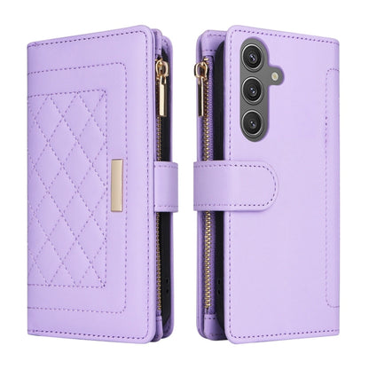 For Samsung Galaxy S24 5G Crossbody Zipper Wallet Rhombus Leather Phone Case(Purple) - Galaxy S24 5G Cases by PMC Jewellery | Online Shopping South Africa | PMC Jewellery | Buy Now Pay Later Mobicred